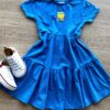 Vestido Infantil Feminino Manga Curta Azul Cobalto Fernanda Ramos Kids