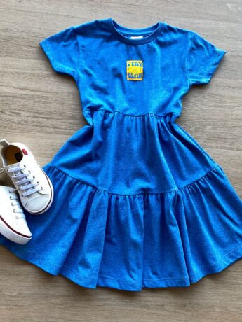 Vestido Infantil Feminino Manga Curta Azul Cobalto Fernanda Ramos Kids