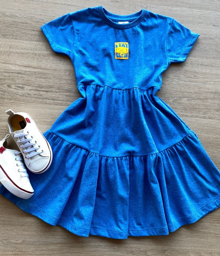 Vestido Infantil Feminino Manga Curta Azul Cobalto Fernanda Ramos Kids
