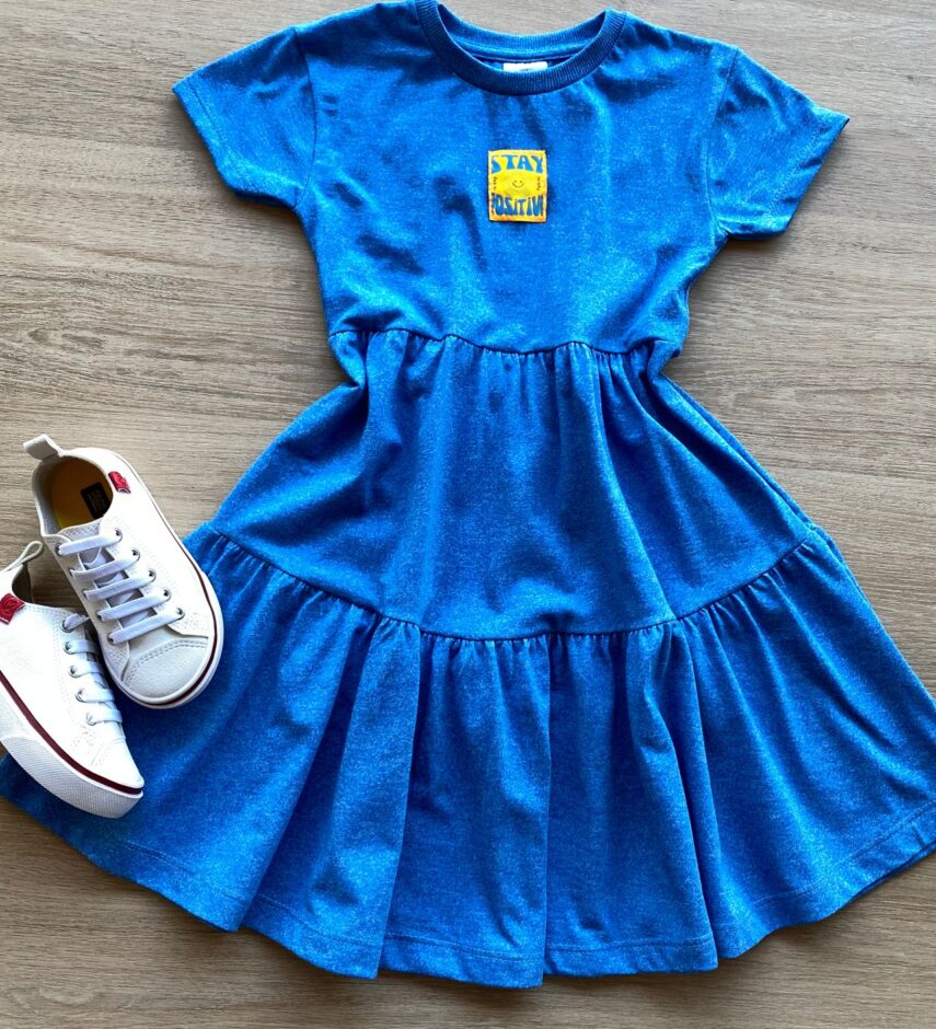 Vestido Infantil Feminino Manga Curta Azul Cobalto Fernanda Ramos Kids