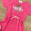 fernandaramoskids com br Vestido Infantil Feminino Manga Curta com Amarração Rosa Chiclete 1