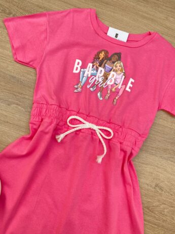 fernandaramoskids com br Vestido Infantil Feminino Manga Curta com Amarração Rosa Chiclete 1