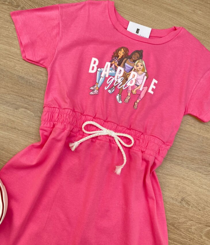 fernandaramoskids com br Vestido Infantil Feminino Manga Curta com Amarração Rosa Chiclete 1