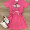 Vestido Infantil Feminino Manga Curta com Amarração Rosa Chiclete Fernanda Ramos Kids