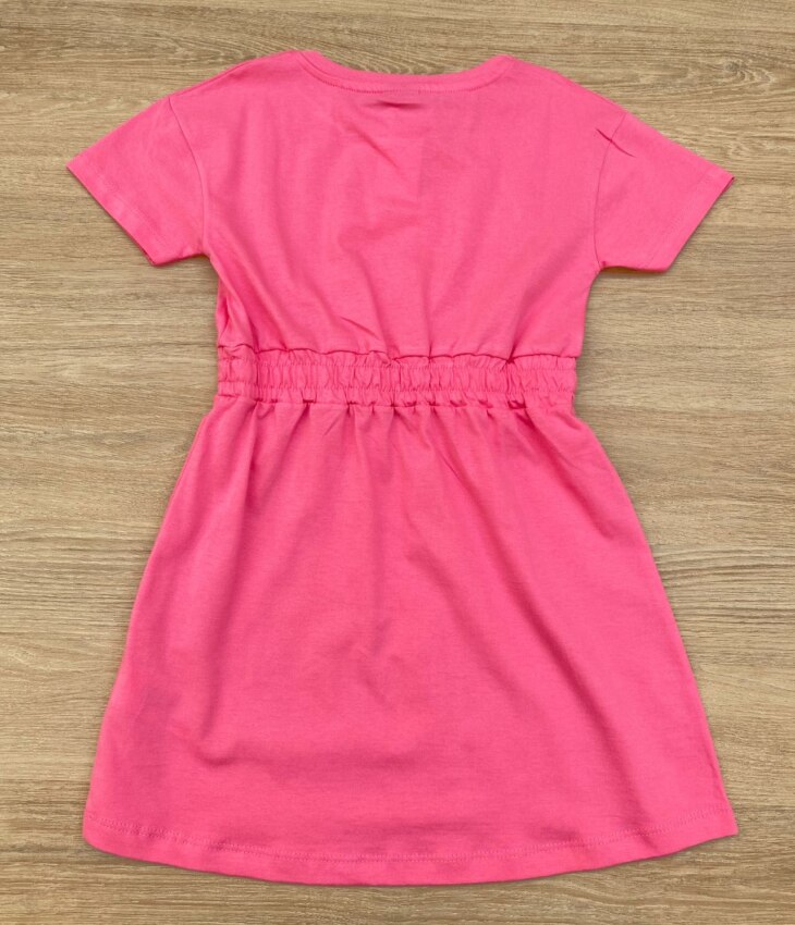 fernandaramoskids com br Vestido Infantil Feminino Manga Curta com Amarração Rosa Chiclete 2