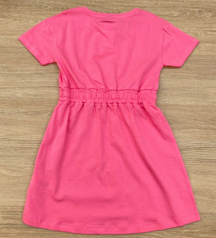 fernandaramoskids com br Vestido Infantil Feminino Manga Curta com Amarração Rosa Chiclete 2