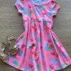 Vestido Infantil Feminino Manga Curta Estampado Rosa Flúor Fernanda Ramos Kids