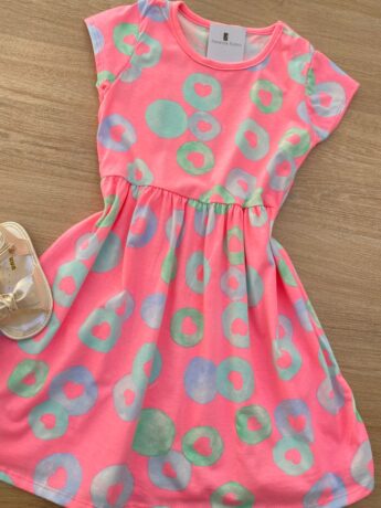 fernandaramoskids com br Vestido Infantil Feminino Manga Curta Malha Estampado Pink Flúor 1