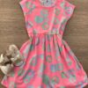 Vestido Infantil Feminino Manga Curta Malha Estampado Pink Flúor Fernanda Ramos Kids