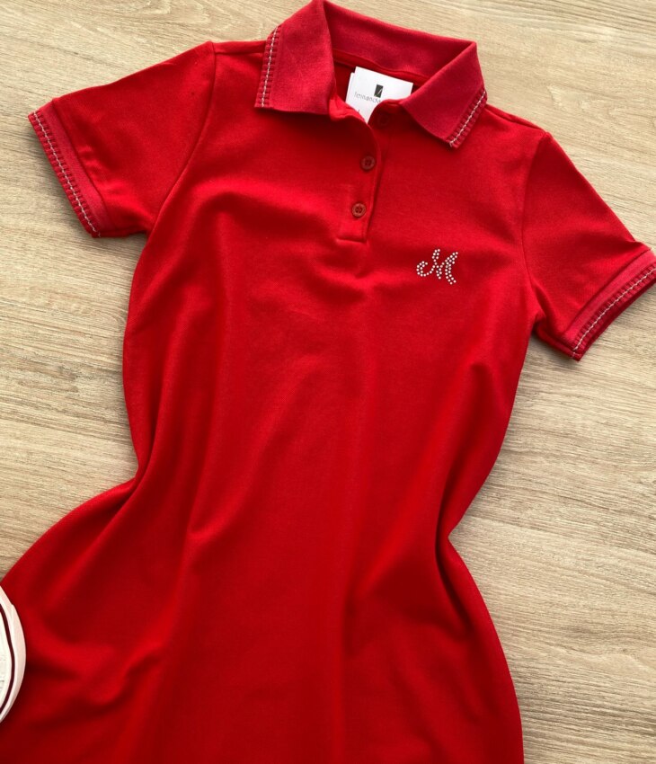 fernandaramoskids com br Vestido Infantil Feminino Piquet Confort Gola Polo Vermelho 1