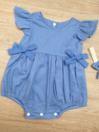 fernandaramoskids com br Vestido Infantil Feminino Poá Azul com Faixa de Cabelo 1