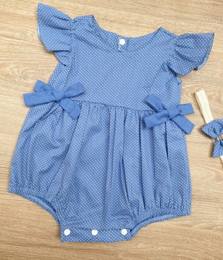 fernandaramoskids com br Vestido Infantil Feminino Poá Azul com Faixa de Cabelo 1