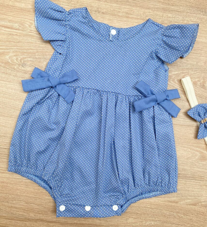 fernandaramoskids com br Vestido Infantil Feminino Poá Azul com Faixa de Cabelo 1