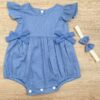 Vestido Infantil Feminino Poá Azul com Faixa de Cabelo Fernanda Ramos Kids