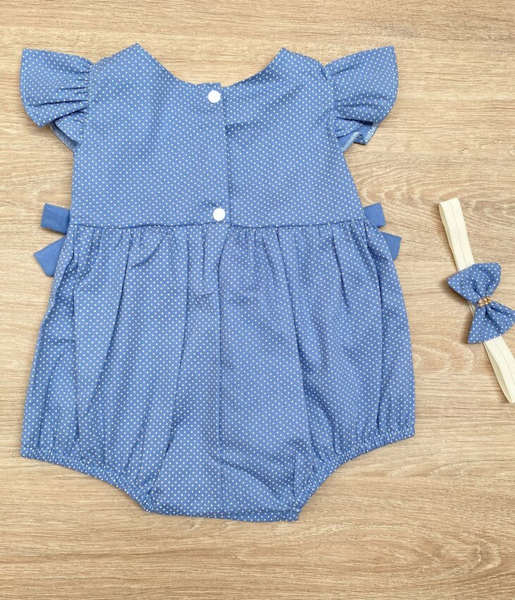 fernandaramoskids com br Vestido Infantil Feminino Poá Azul com Faixa de Cabelo 2