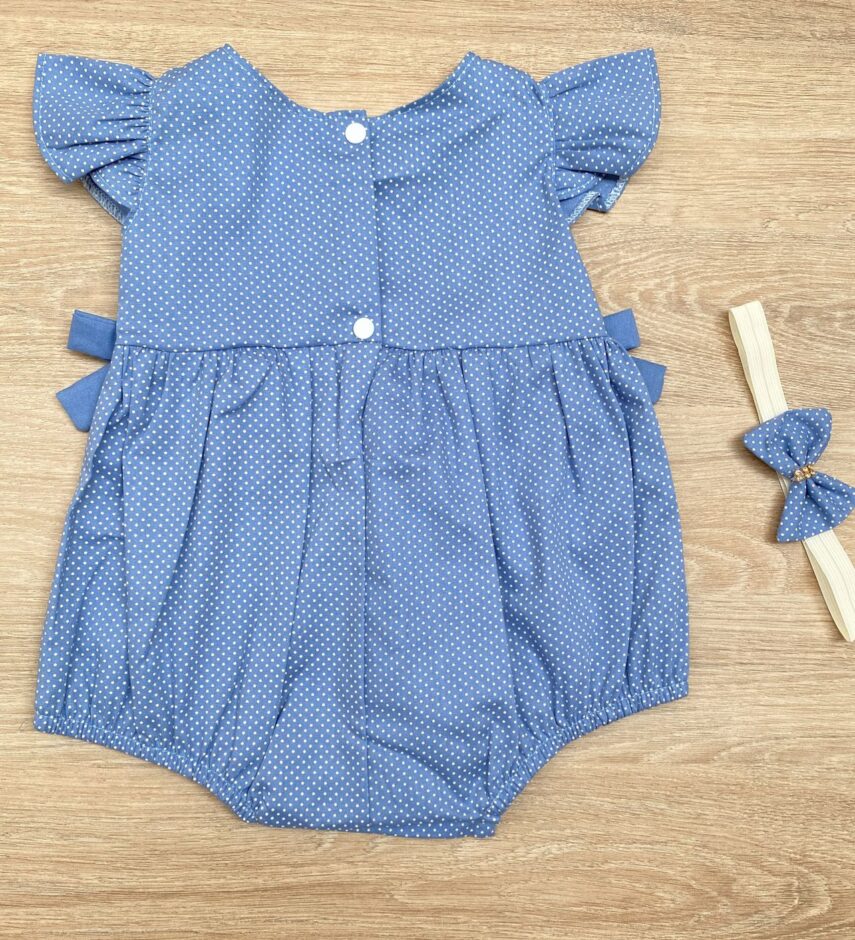 fernandaramoskids com br Vestido Infantil Feminino Poá Azul com Faixa de Cabelo 2