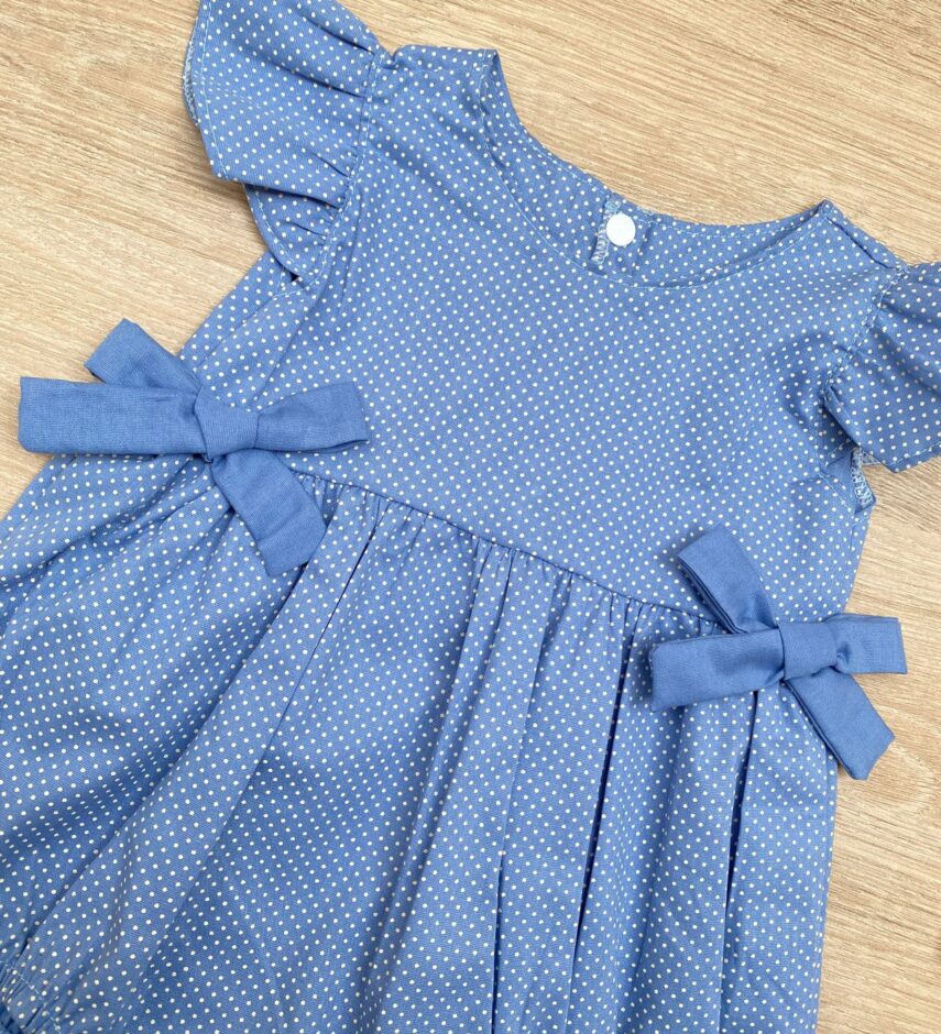fernandaramoskids com br Vestido Infantil Feminino Poá Azul com Faixa de Cabelo 3