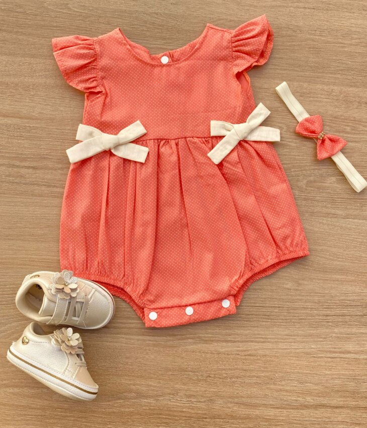 Vestido Infantil Feminino Poá Rosa com Faixa de Cabelo Fernanda Ramos Kids