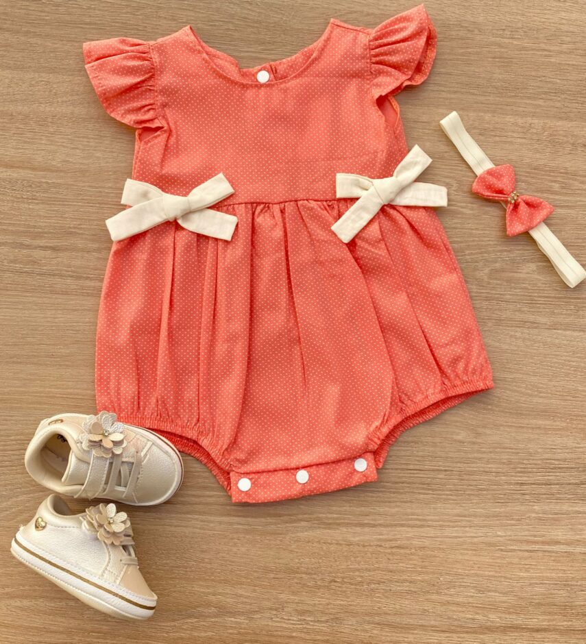 Vestido Infantil Feminino Poá Rosa com Faixa de Cabelo Fernanda Ramos Kids