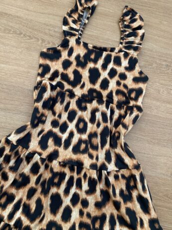 fernandaramoskids com br Vestido Infantil Feminino Soltinho Alça com Babado Animal Print Marrom 1