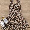 Vestido Infantil Feminino Soltinho Alça com Babado Animal Print Marrom Fernanda Ramos Kids