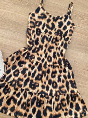 fernandaramoskids com br Vestido Infantil Feminino Soltinho Alça Fina Animal Print Marrom 1