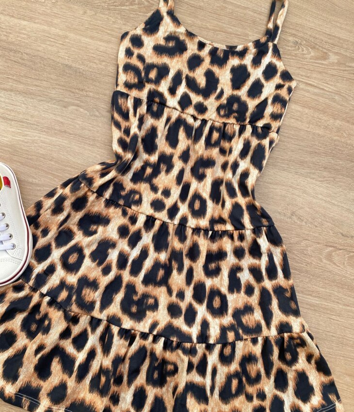 fernandaramoskids com br Vestido Infantil Feminino Soltinho Alça Fina Animal Print Marrom 1