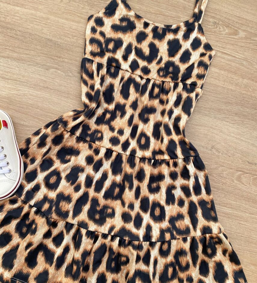 fernandaramoskids com br Vestido Infantil Feminino Soltinho Alça Fina Animal Print Marrom 1