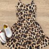 Vestido Infantil Feminino Soltinho Alça Fina Animal Print Marrom Fernanda Ramos Kids