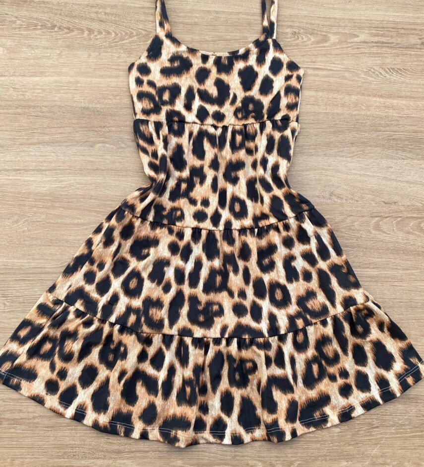 fernandaramoskids com br Vestido Infantil Feminino Soltinho Alça Fina Animal Print Marrom 2