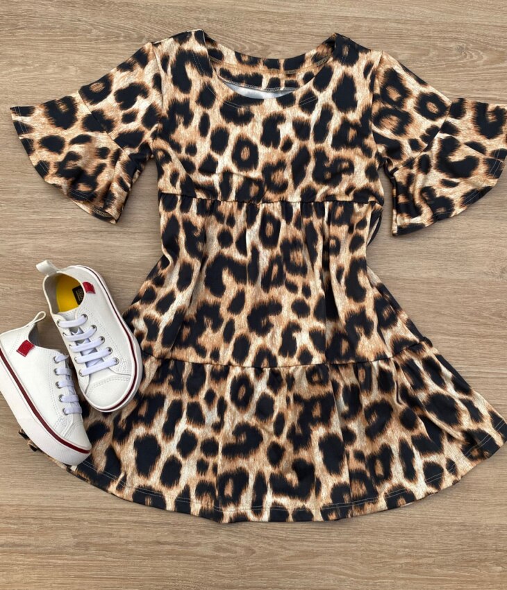 Vestido Infantil Feminino Soltinho Animal Print Fernanda Ramos Kids