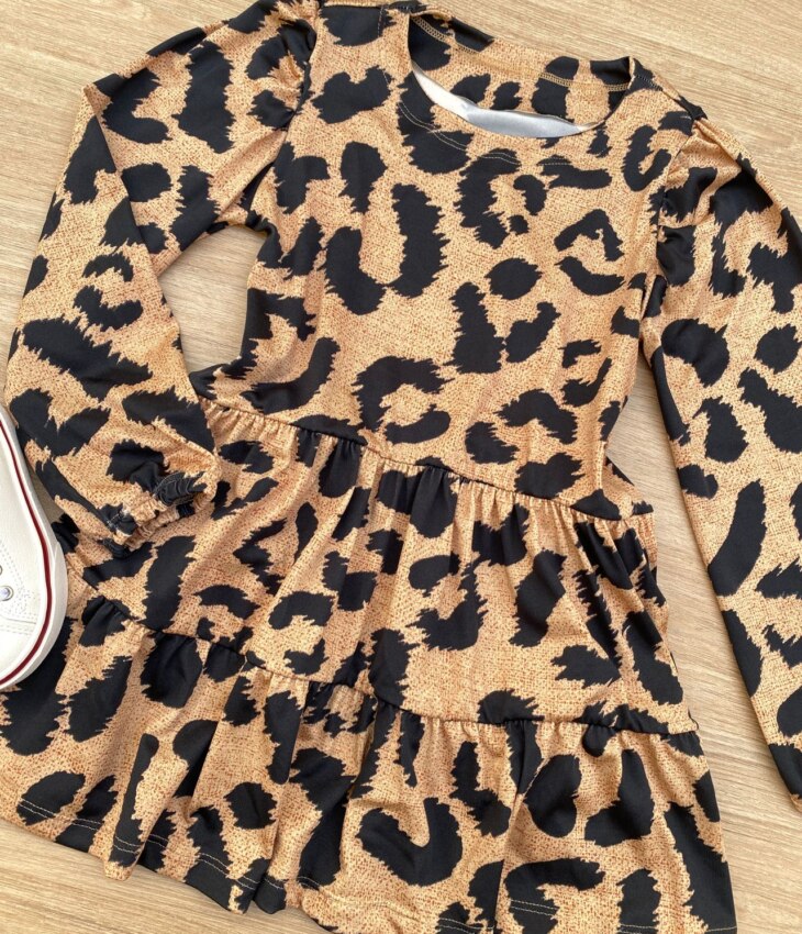 fernandaramoskids com br Vestido Infantil Feminino Soltinho Manga Longa Animal Print 1