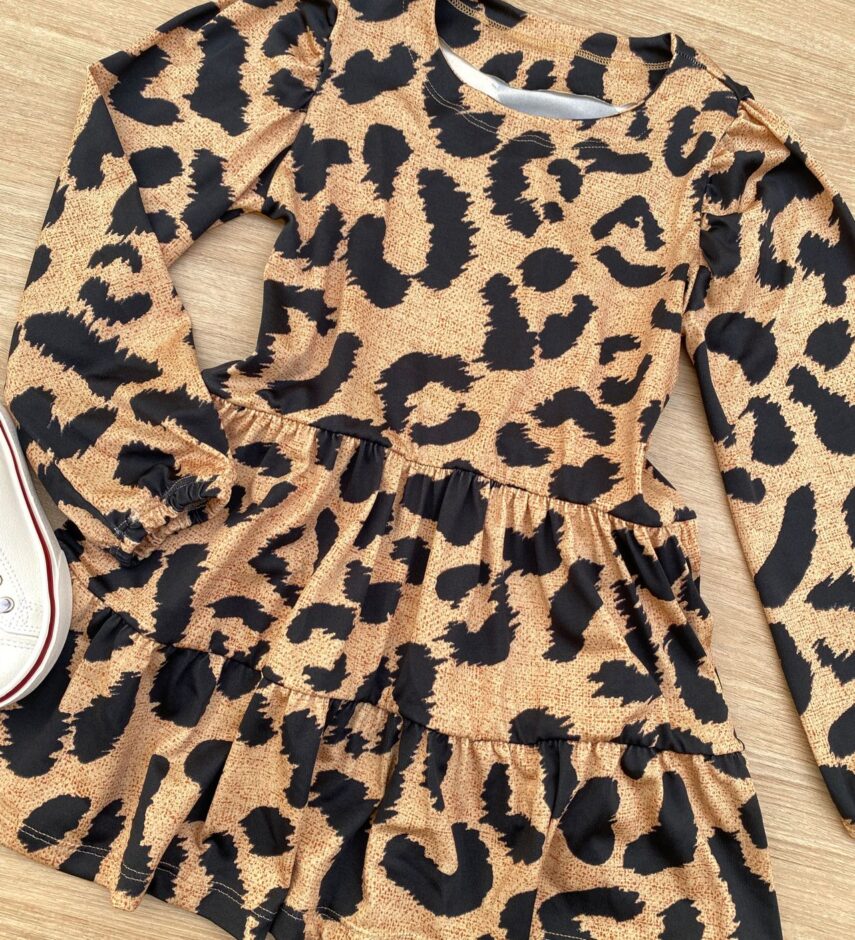 fernandaramoskids com br Vestido Infantil Feminino Soltinho Manga Longa Animal Print 1