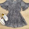 Vestido Infantil Feminino Soltinho Manga Curta Animal Print Cinza Fernanda Ramos Kids