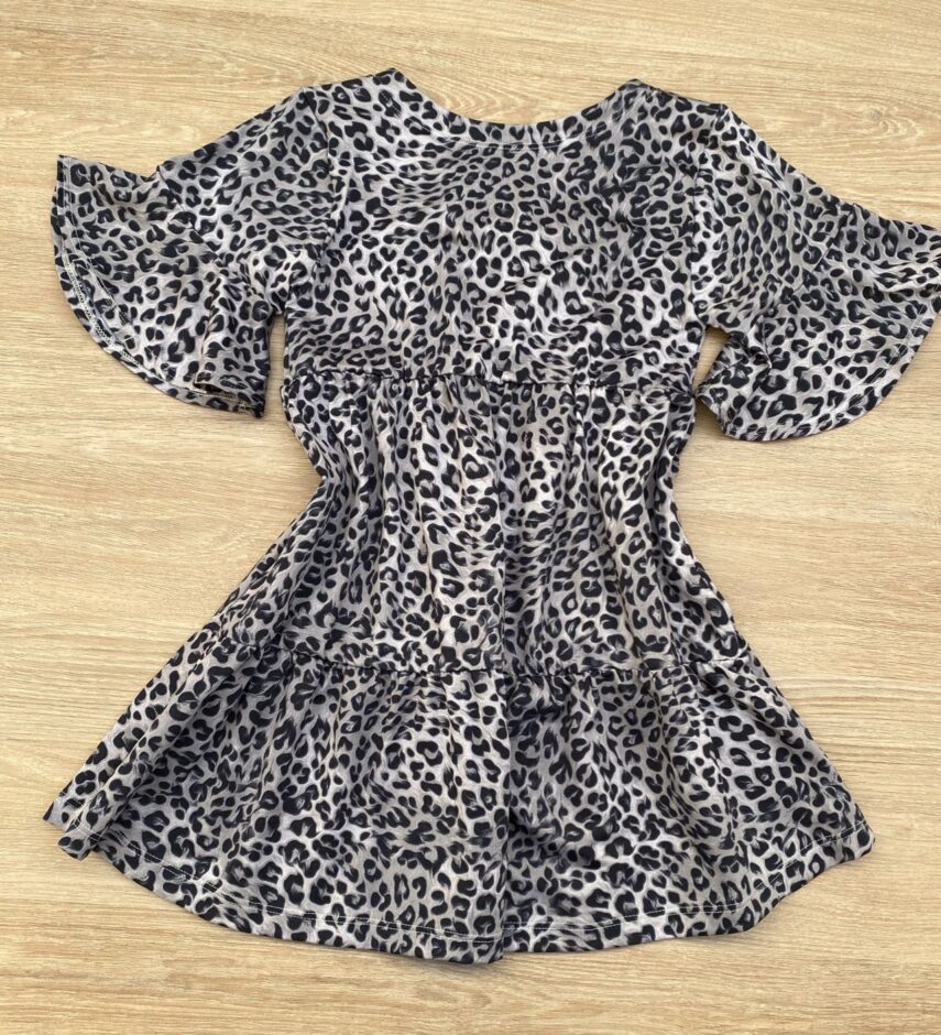 fernandaramoskids com br Vestido Infantil Feminino Soltinho Manga Curta Animal Print Cinza 2