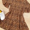 fernandaramoskids com br Vestido Infantil Feminino Soltinho Manga Curta Animal Print Marrom 1
