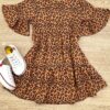 Vestido Infantil Feminino Soltinho Manga Curta Animal Print Marrom Fernanda Ramos Kids