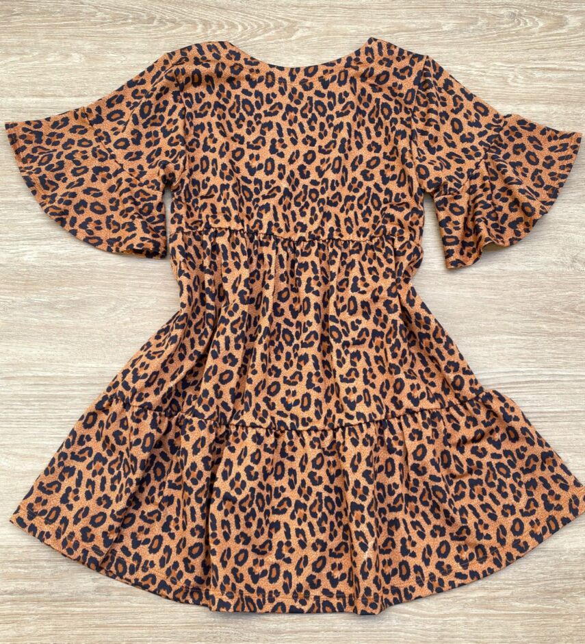 fernandaramoskids com br Vestido Infantil Feminino Soltinho Manga Curta Animal Print Marrom 2