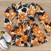 Vestido Infantil Feminino Soltinho Manga Longa Estampa Preto e Laranja Fernanda Ramos Kids