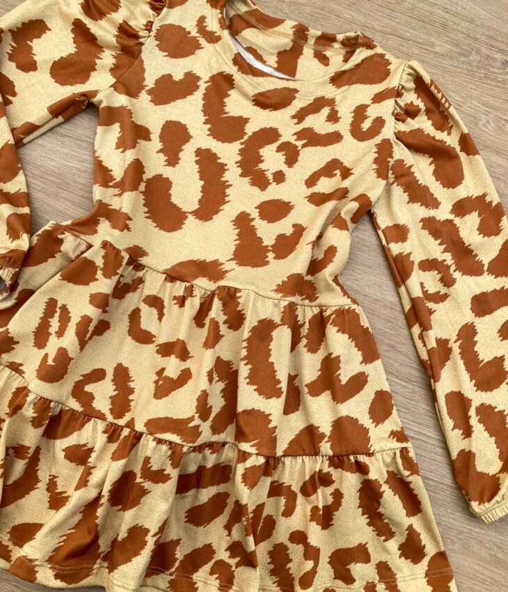 fernandaramoskids com br Vestido Infantil Feminino Soltinho Manga Longa Animal Print Bege 1