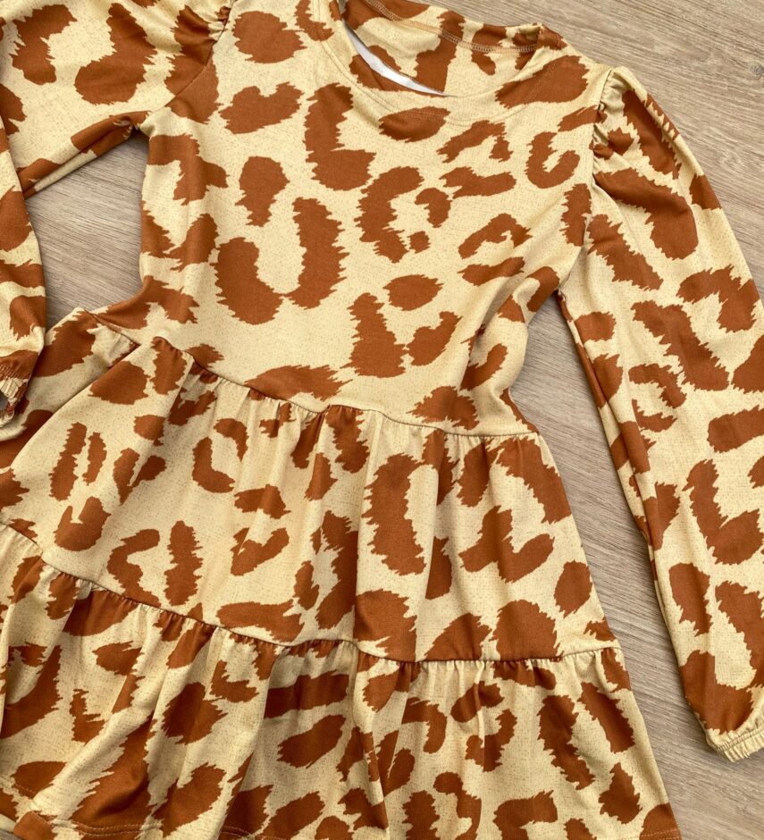 fernandaramoskids com br Vestido Infantil Feminino Soltinho Manga Longa Animal Print Bege 1