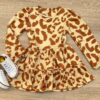 Vestido Infantil Feminino Soltinho Manga Longa Animal Print Bege Fernanda Ramos Kids