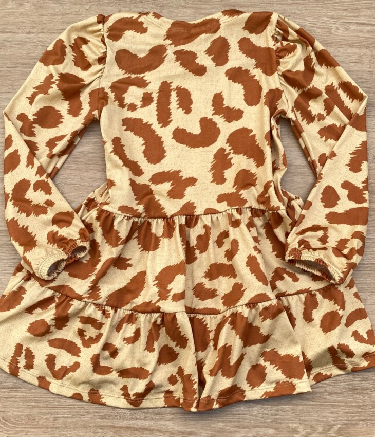 fernandaramoskids com br Vestido Infantil Feminino Soltinho Manga Longa Animal Print Bege 2