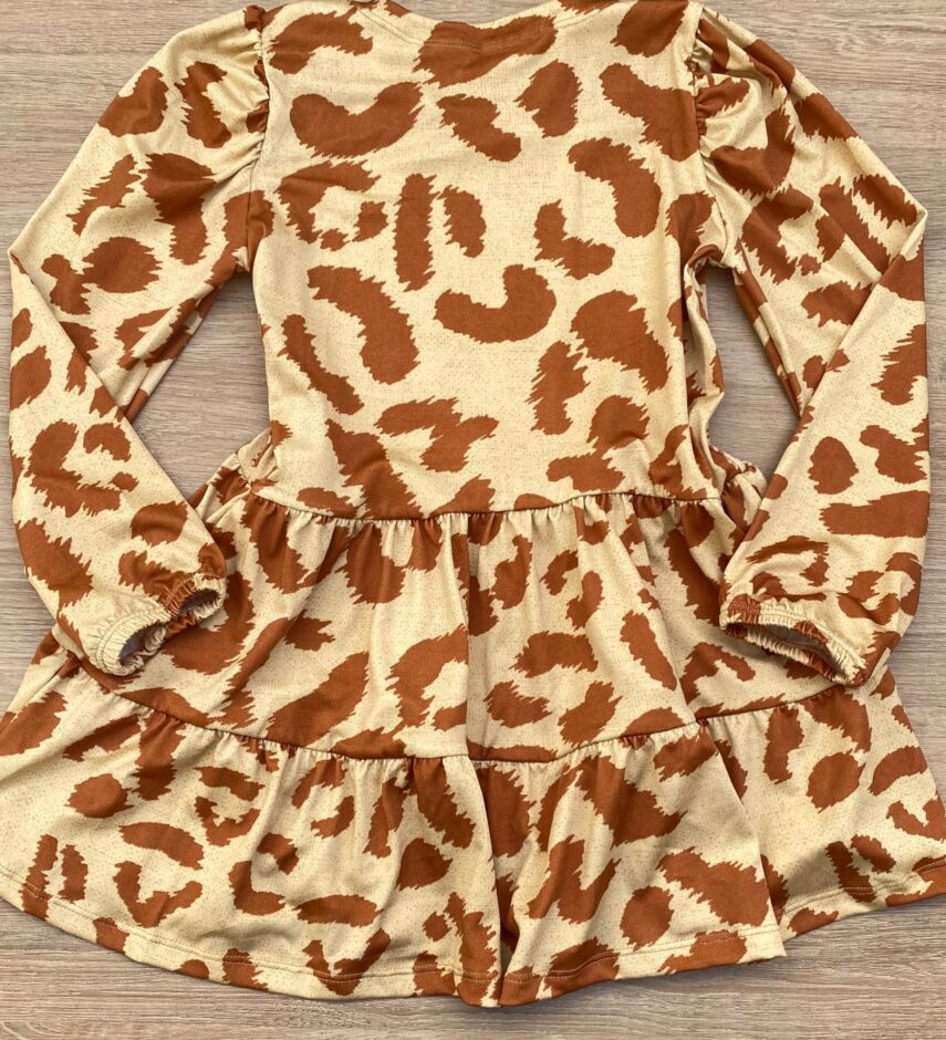 fernandaramoskids com br Vestido Infantil Feminino Soltinho Manga Longa Animal Print Bege 2