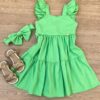 Vestido Infantil Feminino Verde com Faixa de Cabelo Fernanda Ramos Kids
