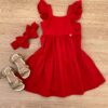 Vestido Infantil Feminino Vermelho com Faixa de Cabelo Fernanda Ramos Kids