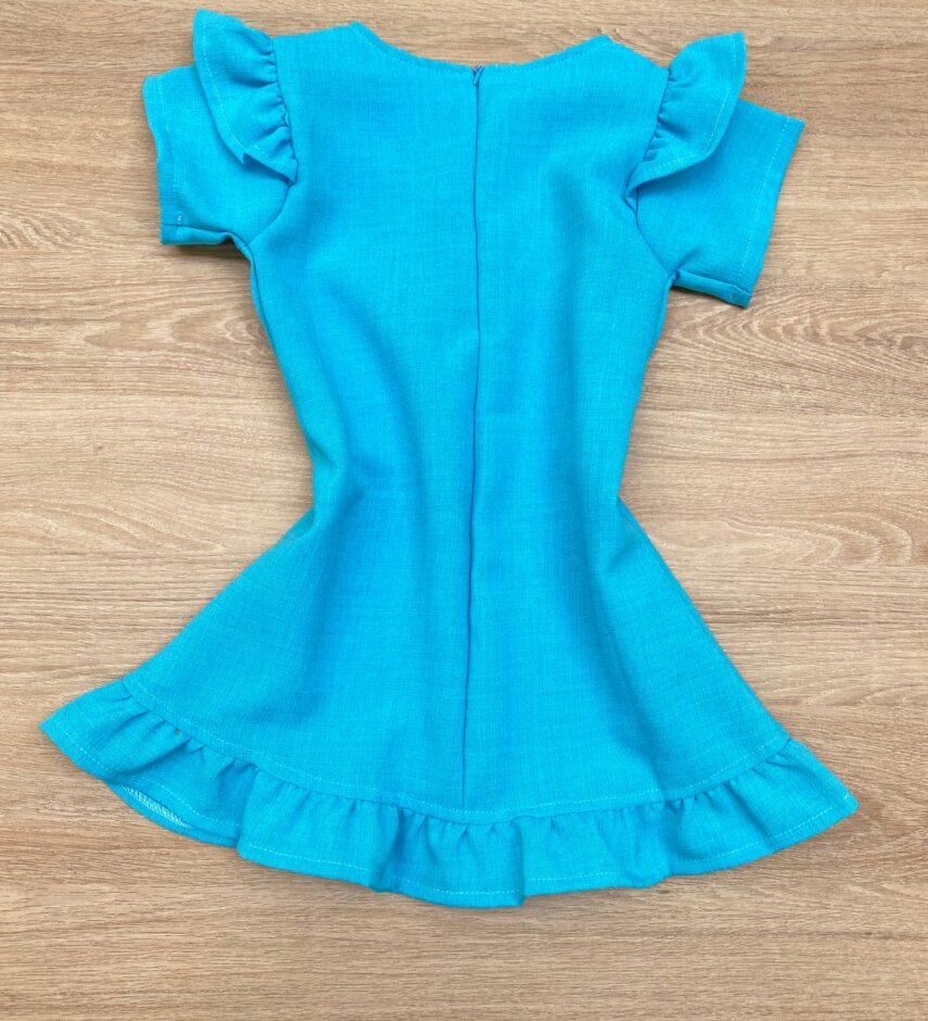 fernandaramoskids com br Vestido Infantil Feminino Zíper Atrás Azul Piscina com Detalhe 2