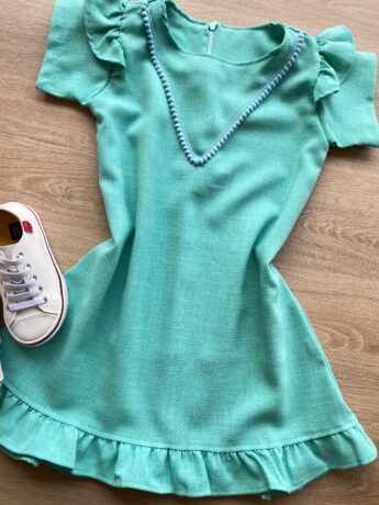 fernandaramoskids com br Vestido Infantil Feminino Zíper Atrás Verde Água com Detalhe 1