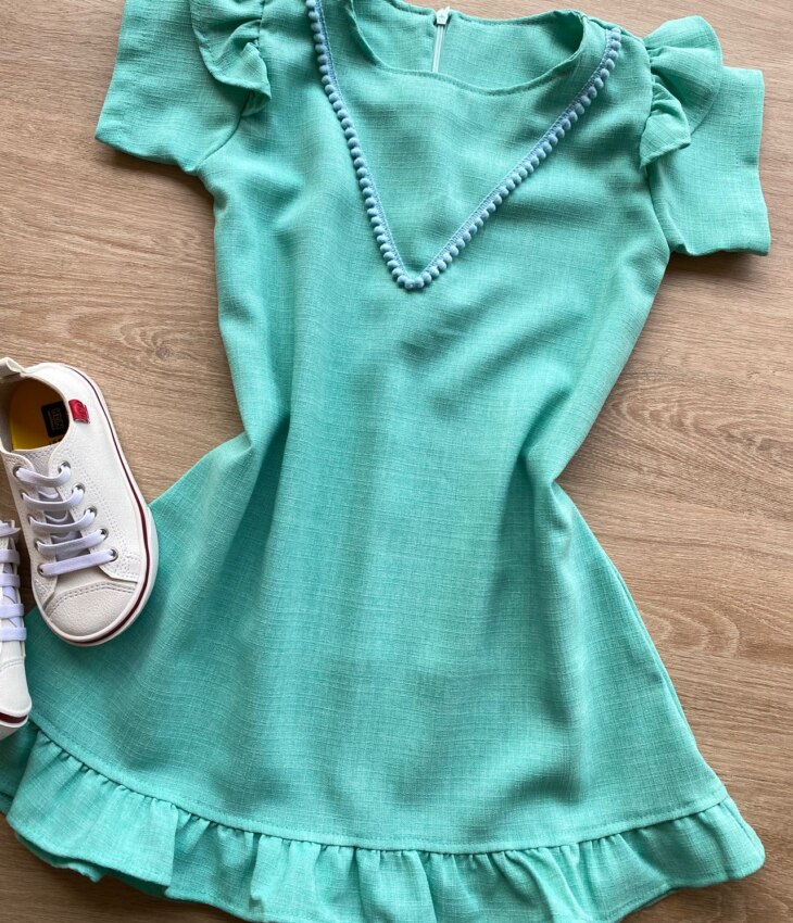 fernandaramoskids com br Vestido Infantil Feminino Zíper Atrás Verde Água com Detalhe 1