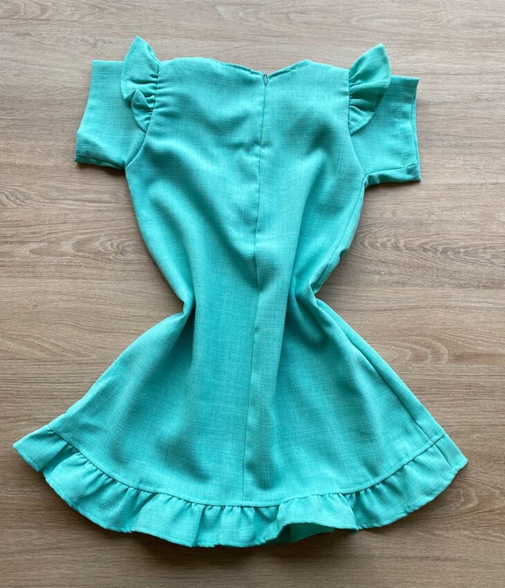 fernandaramoskids com br Vestido Infantil Feminino Zíper Atrás Verde Água com Detalhe 2